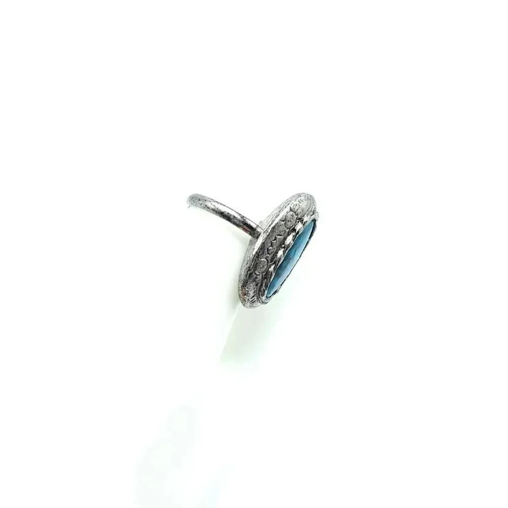 Faux Blue Turquoise Southwest Silver Tone Vintage 1970s Oval Ring Size 7.25